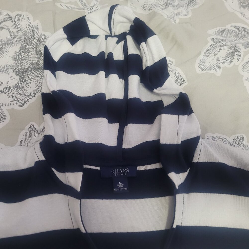 Chaps Navy & White Striped Cotton Pullover Hoodie w/Kangaroo Pockets Medium - Picture 4 of 8